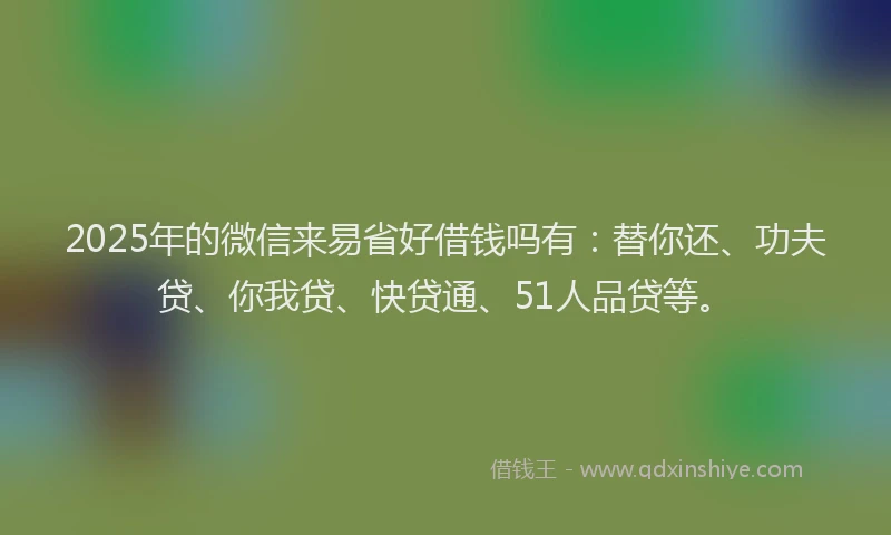 2025年的微信来易省好借钱吗有：替你还、功夫贷、你我贷、快贷通、51人品贷等。