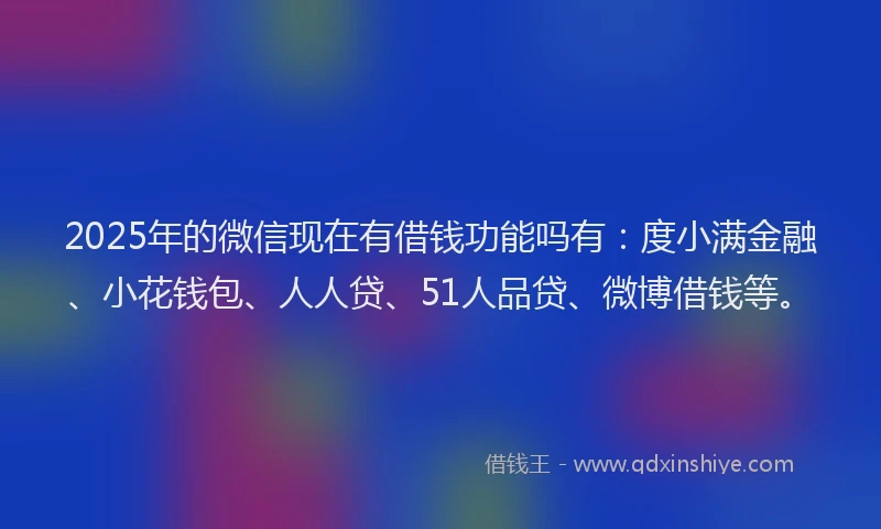 2025年的微信现在有借钱功能吗有：度小满金融、小花钱包、人人贷、51人品贷、微博借钱等。