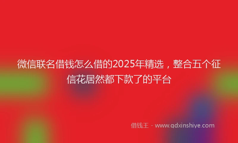 微信联名借钱怎么借的2025年精选，整合五个征信花居然都下款了的平台