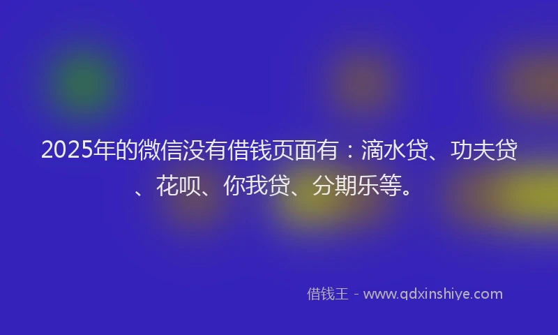 2025年的微信没有借钱页面有：滴水贷、功夫贷、花呗、你我贷、分期乐等。