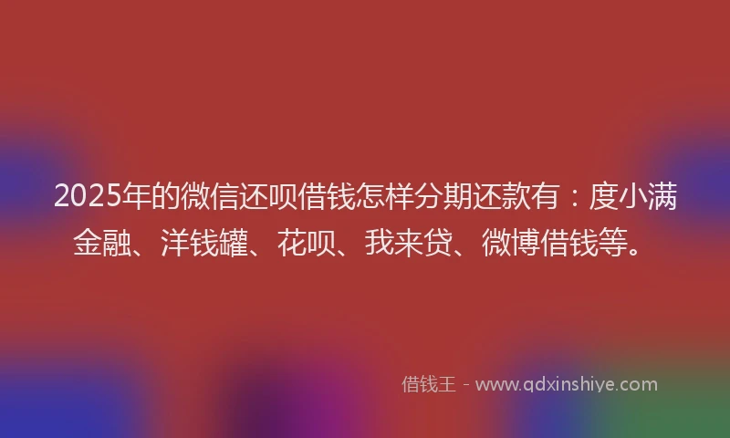 2025年的微信还呗借钱怎样分期还款有：度小满金融、洋钱罐、花呗、我来贷、微博借钱等。