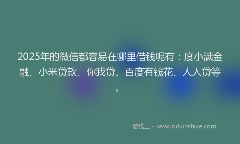 2025年的微信都容易在哪里借钱呢有：度小满金融、小米贷款、你我贷、百度有钱花、人人贷等。