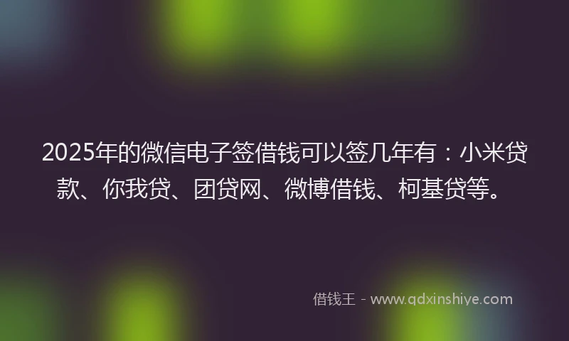 2025年的微信电子签借钱可以签几年有：小米贷款、你我贷、团贷网、微博借钱、柯基贷等。