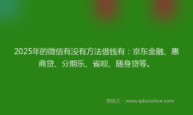 2025年的微信有没有方法借钱有：京东金融、惠商贷、分期乐、省呗、随身贷等。