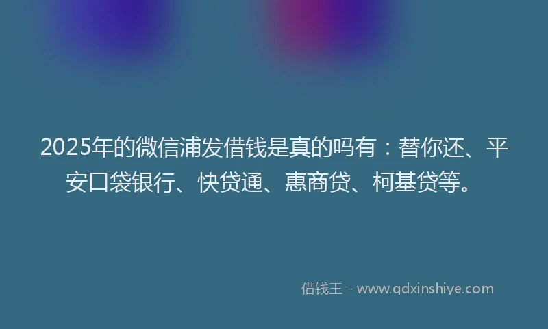 2025年的微信浦发借钱是真的吗有：替你还、平安口袋银行、快贷通、惠商贷、柯基贷等。