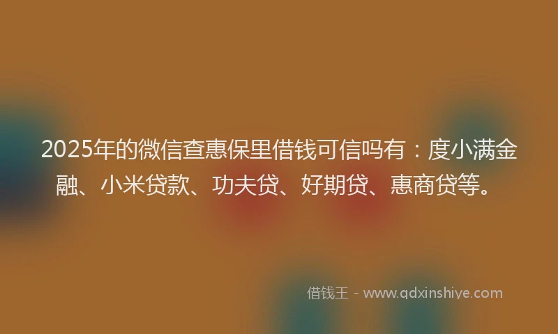 2025年的微信查惠保里借钱可信吗有：度小满金融、小米贷款、功夫贷、好期贷、惠商贷等。