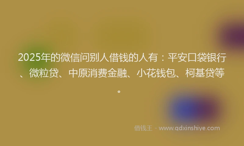 2025年的微信问别人借钱的人有：平安口袋银行、微粒贷、中原消费金融、小花钱包、柯基贷等。