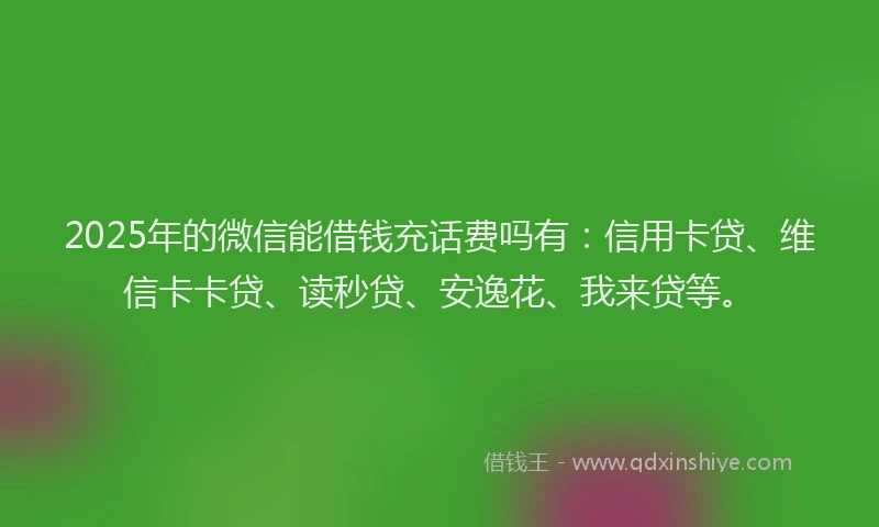 2025年的微信能借钱充话费吗有：信用卡贷、维信卡卡贷、读秒贷、安逸花、我来贷等。