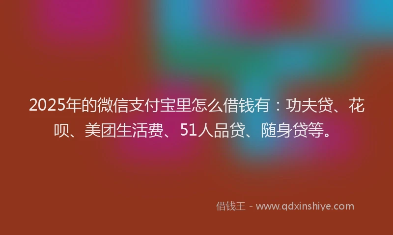 2025年的微信支付宝里怎么借钱有：功夫贷、花呗、美团生活费、51人品贷、随身贷等。