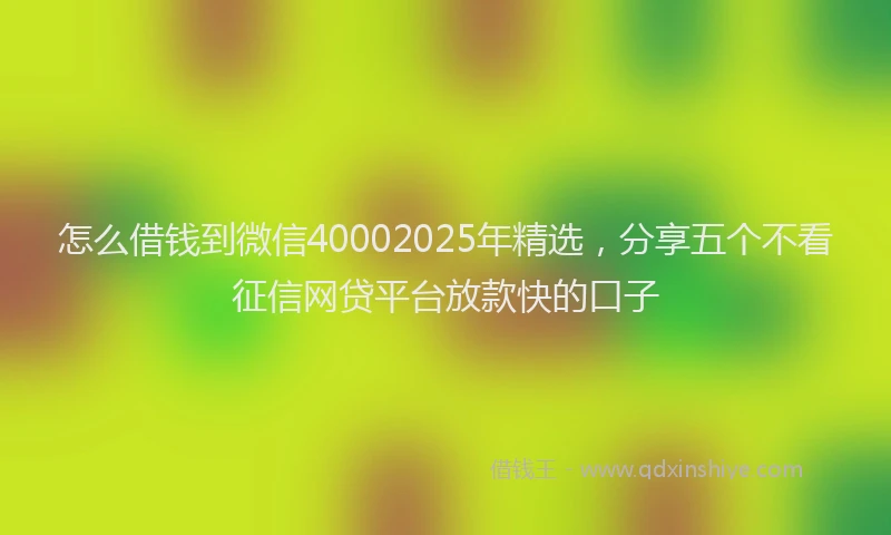 怎么借钱到微信40002025年精选，分享五个不看征信网贷平台放款快的口子