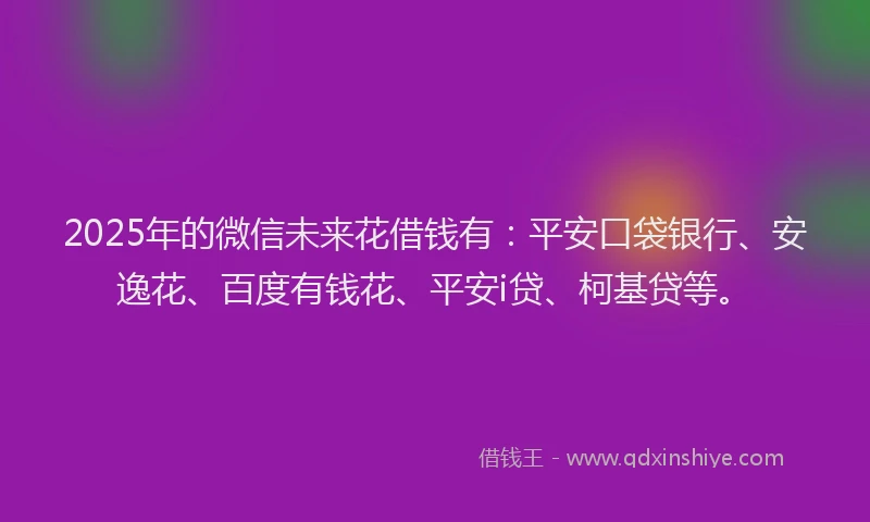 2025年的微信未来花借钱有：平安口袋银行、安逸花、百度有钱花、平安i贷、柯基贷等。
