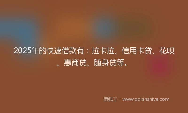 2025年的快速借款有：拉卡拉、信用卡贷、花呗、惠商贷、随身贷等。