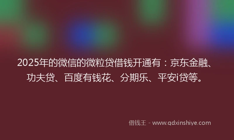 2025年的微信的微粒贷借钱开通有：京东金融、功夫贷、百度有钱花、分期乐、平安i贷等。