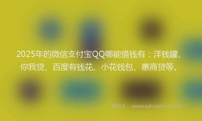 2025年的微信支付宝QQ哪能借钱有：洋钱罐、你我贷、百度有钱花、小花钱包、惠商贷等。