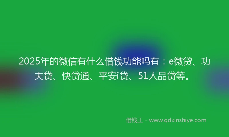 2025年的微信有什么借钱功能吗有：e微贷、功夫贷、快贷通、平安i贷、51人品贷等。
