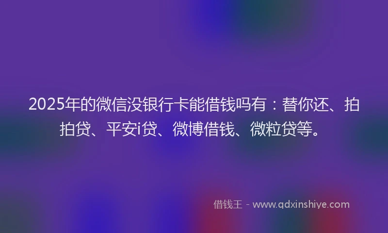 2025年的微信没银行卡能借钱吗有：替你还、拍拍贷、平安i贷、微博借钱、微粒贷等。