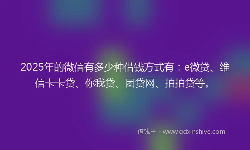 2025年的微信有多少种借钱方式有：e微贷、维信卡卡贷、你我贷、团贷网、拍拍贷等。
