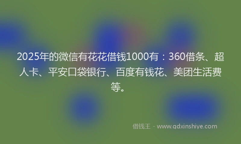 2025年的微信有花花借钱1000有：360借条、超人卡、平安口袋银行、百度有钱花、美团生活费等。