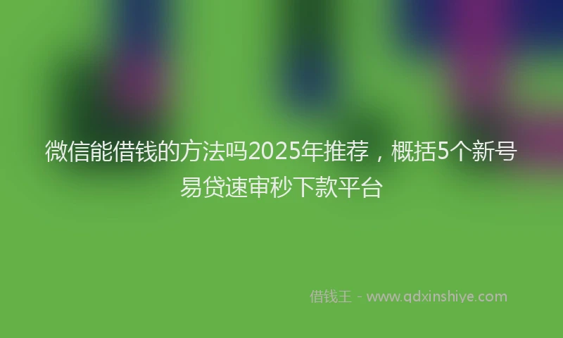 微信能借钱的方法吗2025年推荐，概括5个新号易贷速审秒下款平台