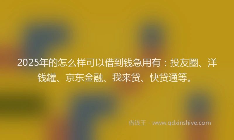 2025年的怎么样可以借到钱急用有：投友圈、洋钱罐、京东金融、我来贷、快贷通等。