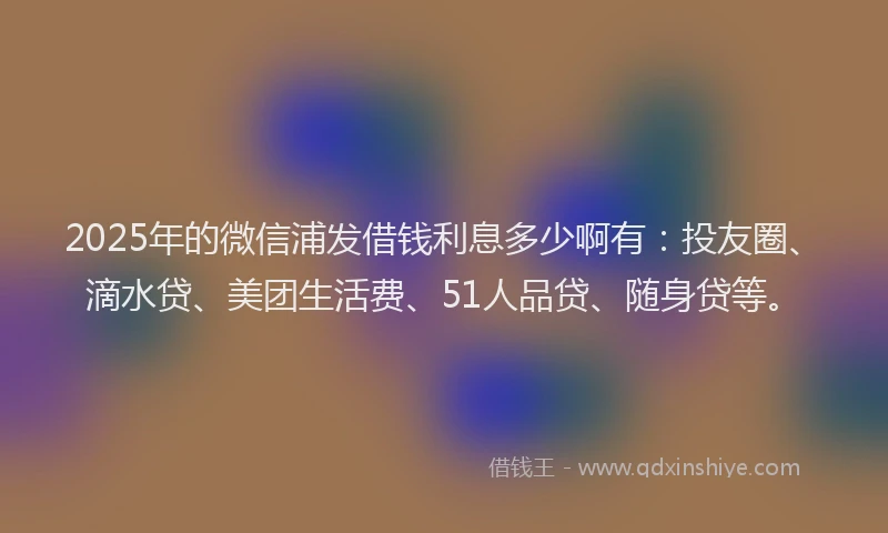 2025年的微信浦发借钱利息多少啊有：投友圈、滴水贷、美团生活费、51人品贷、随身贷等。