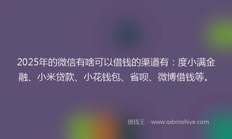 2025年的微信有啥可以借钱的渠道有：度小满金融、小米贷款、小花钱包、省呗、微博借钱等。