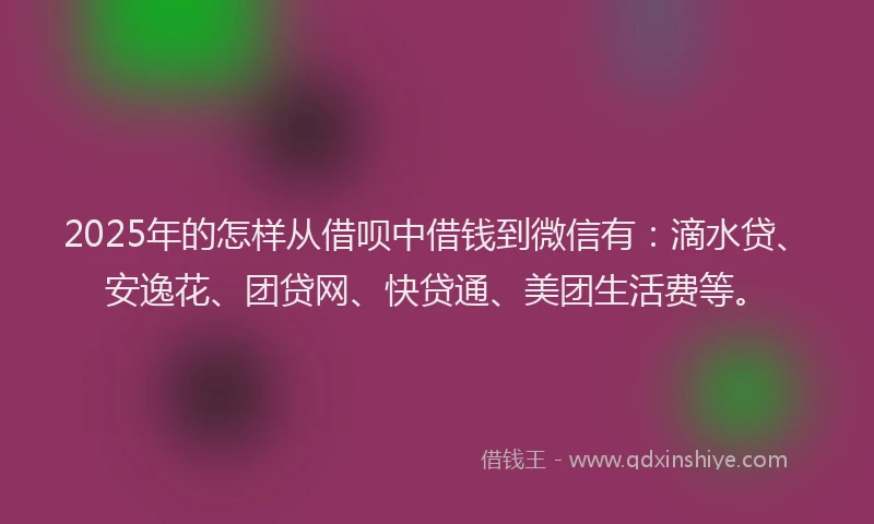 2025年的怎样从借呗中借钱到微信有：滴水贷、安逸花、团贷网、快贷通、美团生活费等。