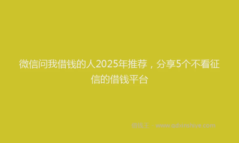 微信问我借钱的人2025年推荐，分享5个不看征信的借钱平台