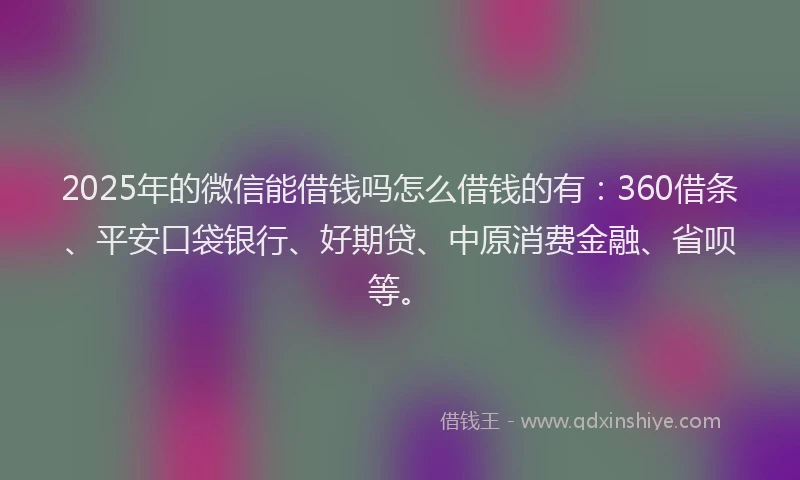 2025年的微信能借钱吗怎么借钱的有：360借条、平安口袋银行、好期贷、中原消费金融、省呗等。
