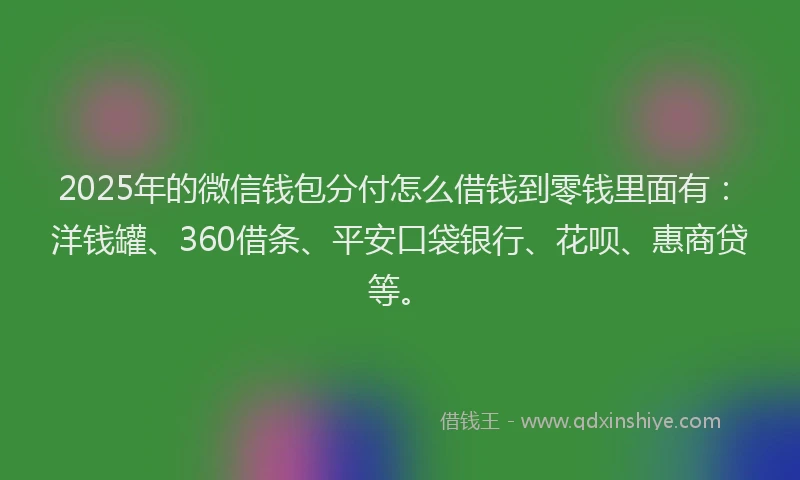2025年的微信钱包分付怎么借钱到零钱里面有：洋钱罐、360借条、平安口袋银行、花呗、惠商贷等。