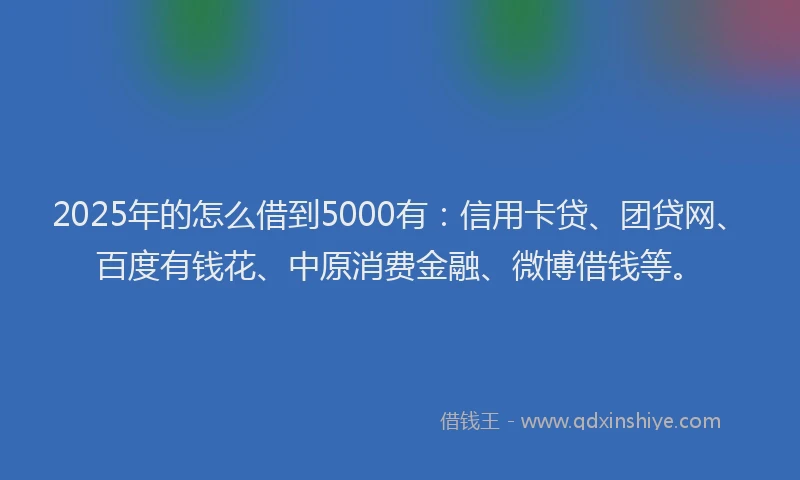 2025年的怎么借到5000有：信用卡贷、团贷网、百度有钱花、中原消费金融、微博借钱等。
