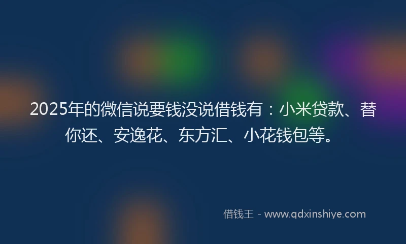 2025年的微信说要钱没说借钱有：小米贷款、替你还、安逸花、东方汇、小花钱包等。