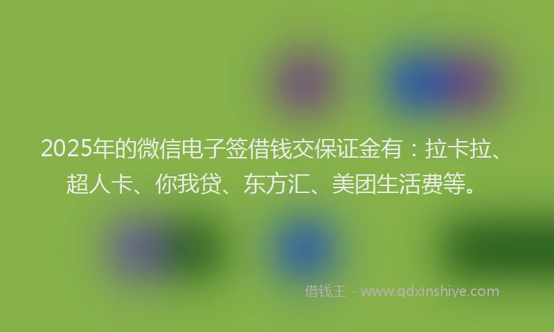 2025年的微信电子签借钱交保证金有：拉卡拉、超人卡、你我贷、东方汇、美团生活费等。