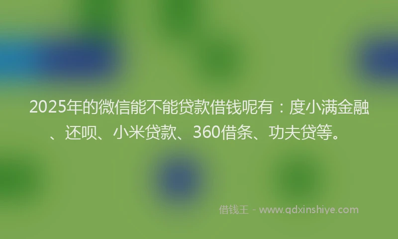 2025年的微信能不能贷款借钱呢有：度小满金融、还呗、小米贷款、360借条、功夫贷等。