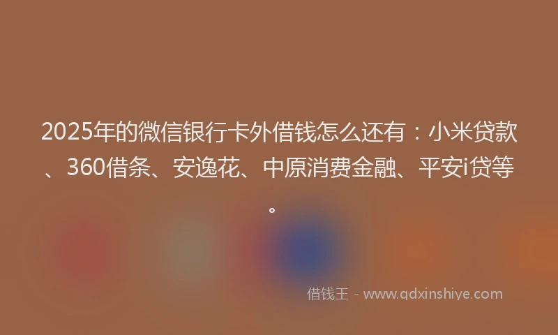 2025年的微信银行卡外借钱怎么还有：小米贷款、360借条、安逸花、中原消费金融、平安i贷等。