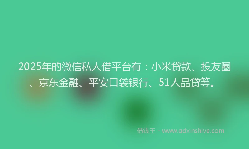 2025年的微信私人借平台有：小米贷款、投友圈、京东金融、平安口袋银行、51人品贷等。