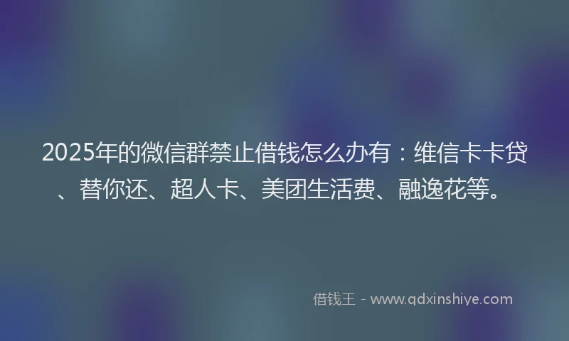 2025年的微信群禁止借钱怎么办有：维信卡卡贷、替你还、超人卡、美团生活费、融逸花等。