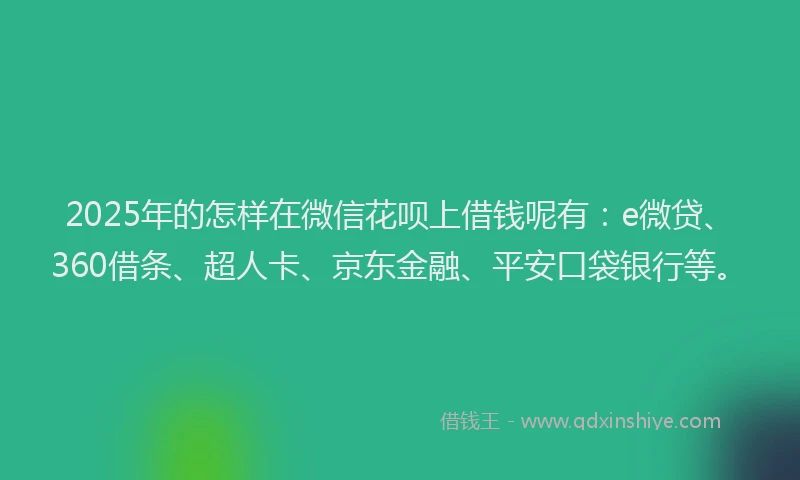 2025年的怎样在微信花呗上借钱呢有：e微贷、360借条、超人卡、京东金融、平安口袋银行等。