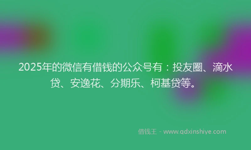 2025年的微信有借钱的公众号有：投友圈、滴水贷、安逸花、分期乐、柯基贷等。
