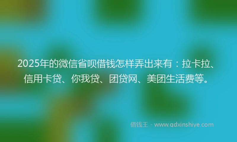 2025年的微信省呗借钱怎样弄出来有：拉卡拉、信用卡贷、你我贷、团贷网、美团生活费等。