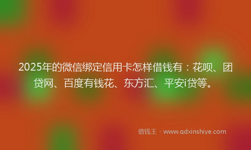 2025年的微信绑定信用卡怎样借钱有：花呗、团贷网、百度有钱花、东方汇、平安i贷等。