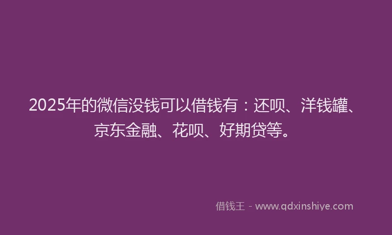 2025年的微信没钱可以借钱有：还呗、洋钱罐、京东金融、花呗、好期贷等。