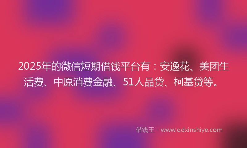 2025年的微信短期借钱平台有：安逸花、美团生活费、中原消费金融、51人品贷、柯基贷等。