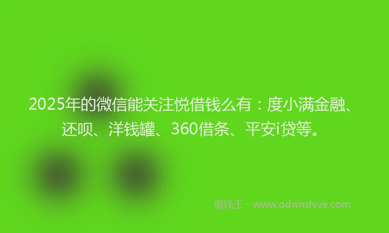2025年的微信能关注悦借钱么有：度小满金融、还呗、洋钱罐、360借条、平安i贷等。