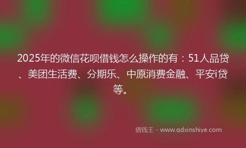 2025年的微信花呗借钱怎么操作的有：51人品贷、美团生活费、分期乐、中原消费金融、平安i贷等。