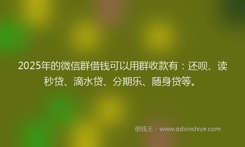 2025年的微信群借钱可以用群收款有：还呗、读秒贷、滴水贷、分期乐、随身贷等。