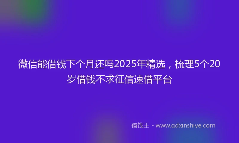 微信能借钱下个月还吗2025年精选，梳理5个20岁借钱不求征信速借平台