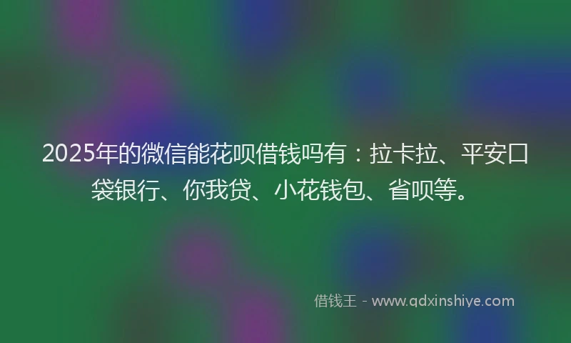2025年的微信能花呗借钱吗有：拉卡拉、平安口袋银行、你我贷、小花钱包、省呗等。