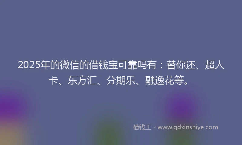 2025年的微信的借钱宝可靠吗有：替你还、超人卡、东方汇、分期乐、融逸花等。