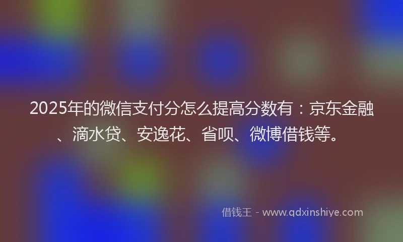 2025年的微信支付分怎么提高分数有：京东金融、滴水贷、安逸花、省呗、微博借钱等。